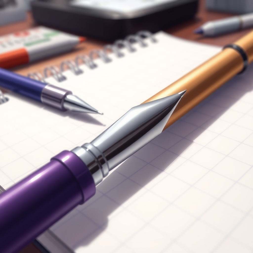 A highly detailed anime picture of a closeup of a pen and notepad.