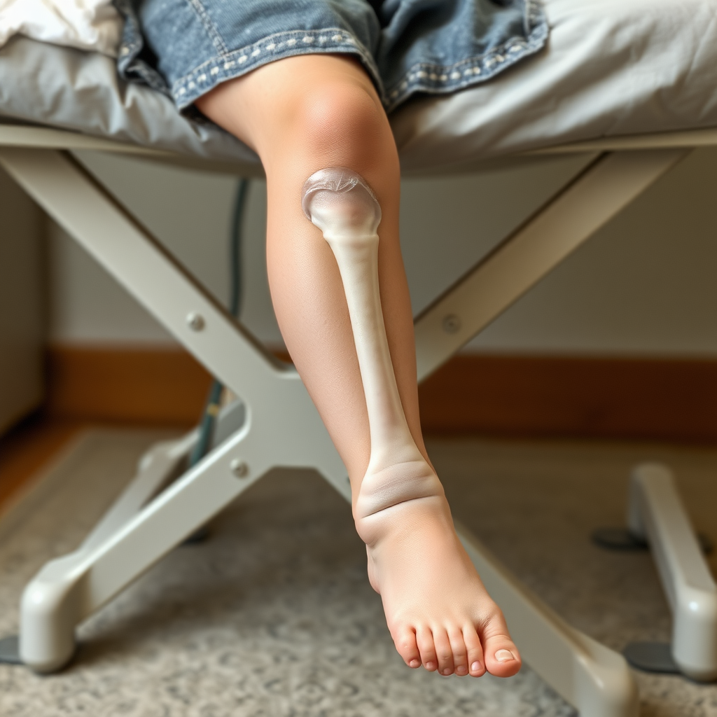 Girl with leg amputation, clear residual limb