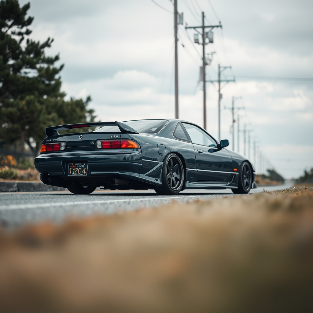 Nissan Silvia S14 the car is parked on the side of the road, inspired by Taiyō Matsumoto, Tumblr, restomod, ND4, C4