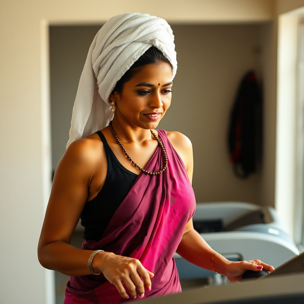 Indian wife, towel head, working out on Treadmill