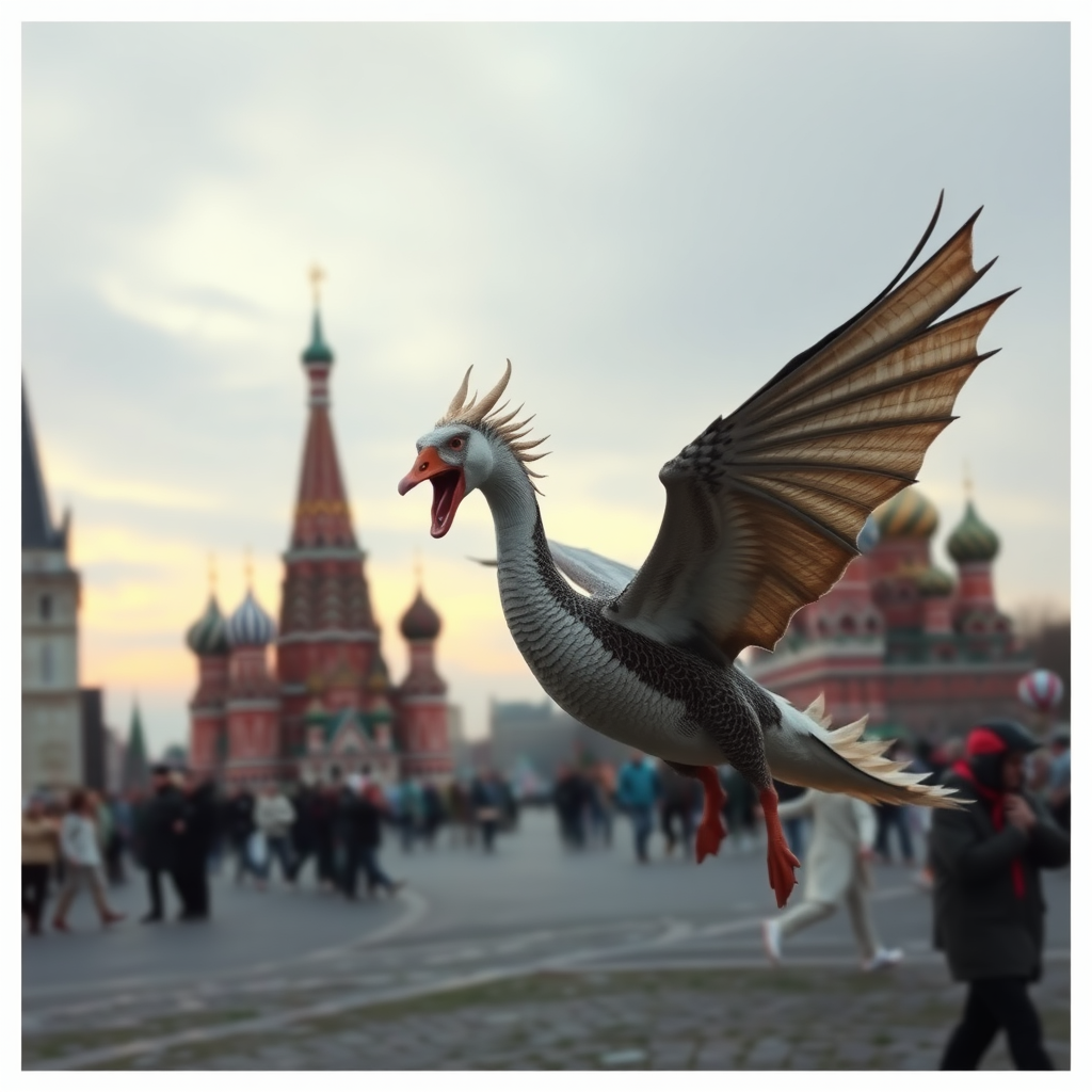 Goose dragon hybrid attacking Moscow, news footage