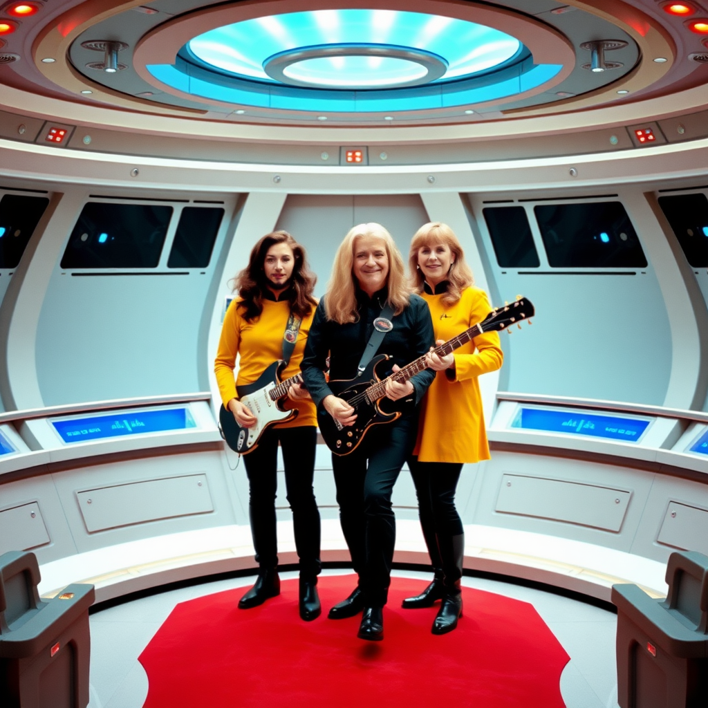 all four members of the band abba on the bridge of the starship enterprise