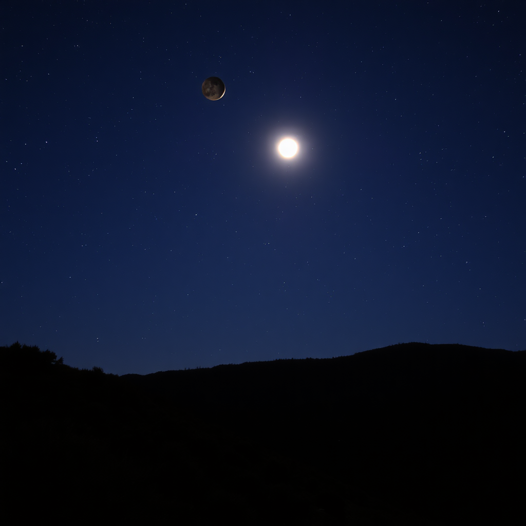 Very starry sky with a full moon in the hilly area of Sardinia.