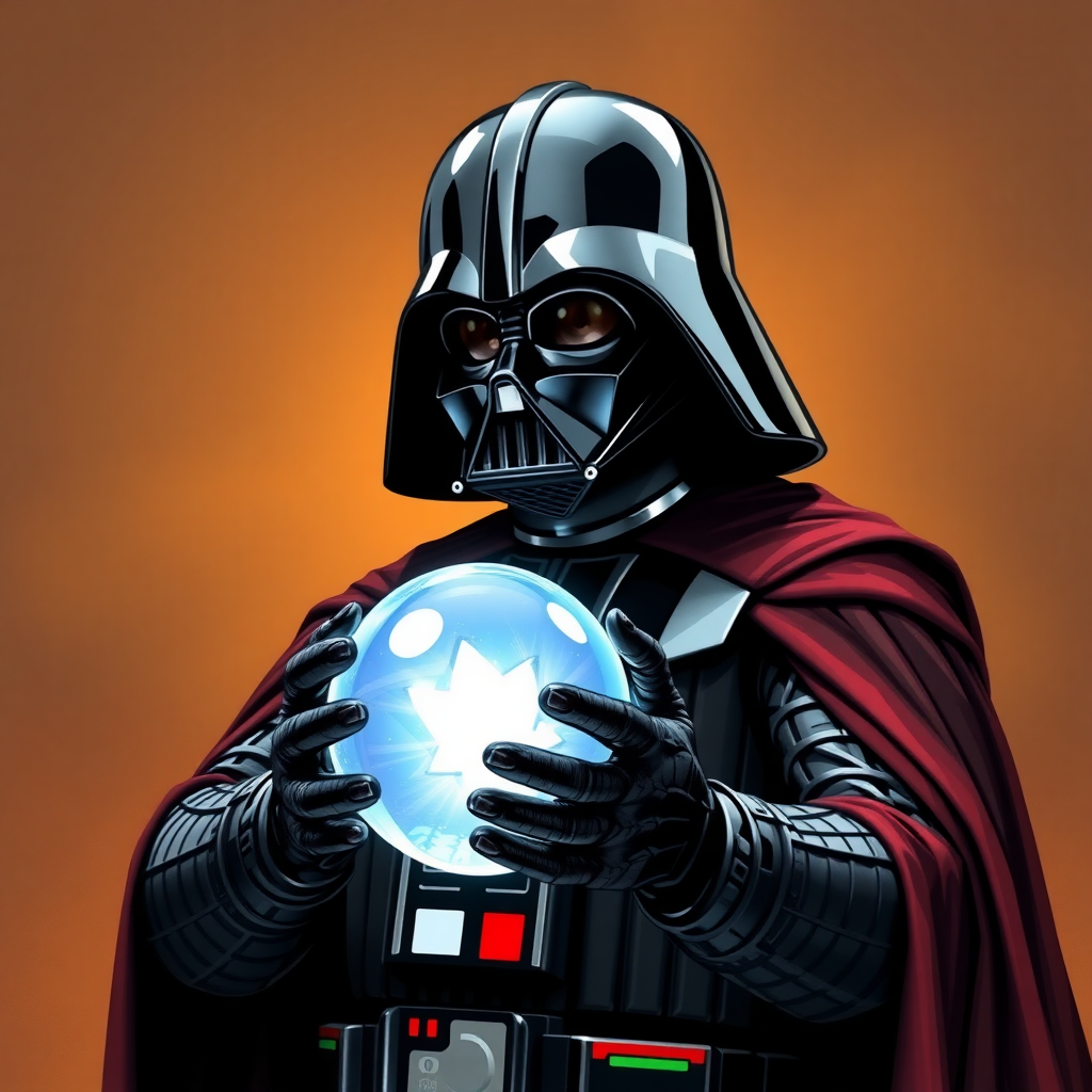 Darth Vader with a crystal ball in hand.