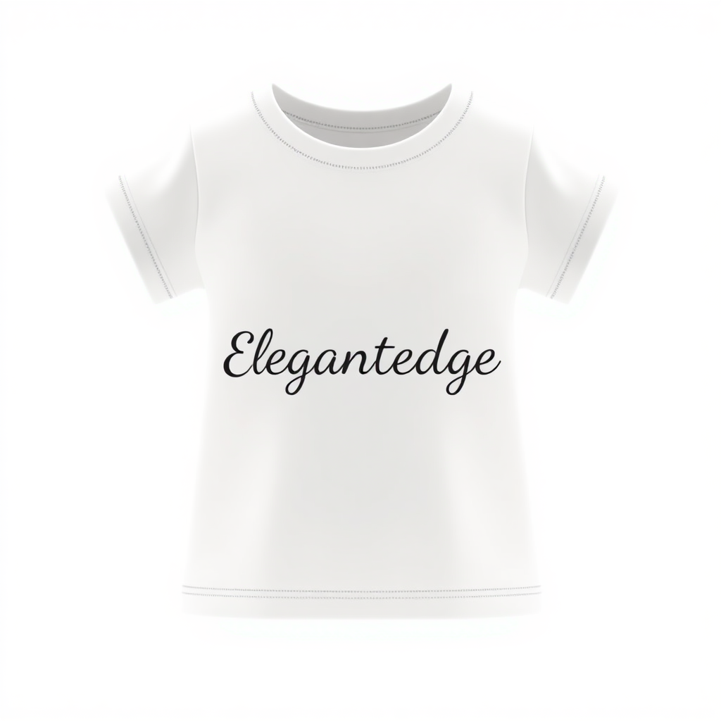 **Prompt for 3D Modeling Icon - Baby Crewneck T-shirt for Elegantedge:**

Design a cute yet elegant 3D model of a **baby crewneck t-shirt** that represents the **Elegantedge** brand. The t-shirt should feature a simple, fitted silhouette with soft lines and high-quality fabric, emphasizing comfort and durability. Highlight details like a smooth, rounded crewneck, short sleeves, and clean stitching that make the t-shirt both stylish and practical for babies.

Incorporate the **Elegantedge** name subtly across the chest or along the hem in a refined, playful font that suits the baby clothing aesthetic. The color palette should include neutral tones like white, light grey, and soft pastels, giving the t-shirt a modern and timeless feel. The design should reflect **Elegantedge's** commitment to high-quality, fashionable basics that balance both elegance and everyday comfort for little ones.