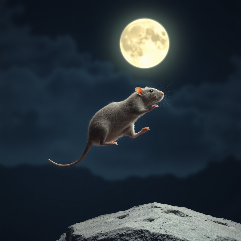 A rat jumping off the moon