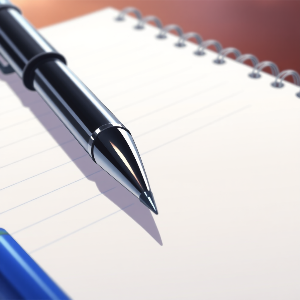 A highly detailed anime picture of a closeup of a pen and notepad.