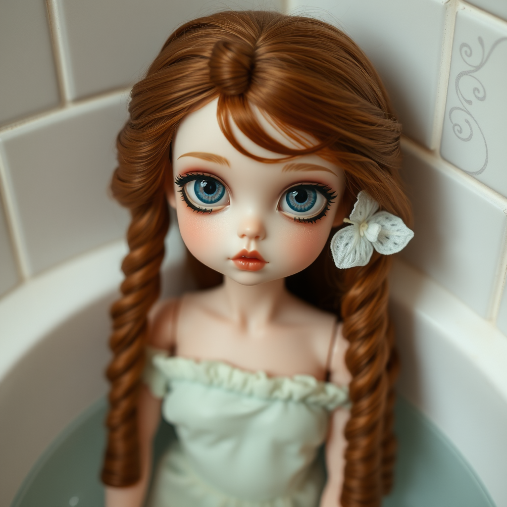 ooak art doll falling in love, flirting, artist doll, realistic doll, life-like porcelain doll, young preteen girl, unique personality, stunning eyes, bisque doll, bathing