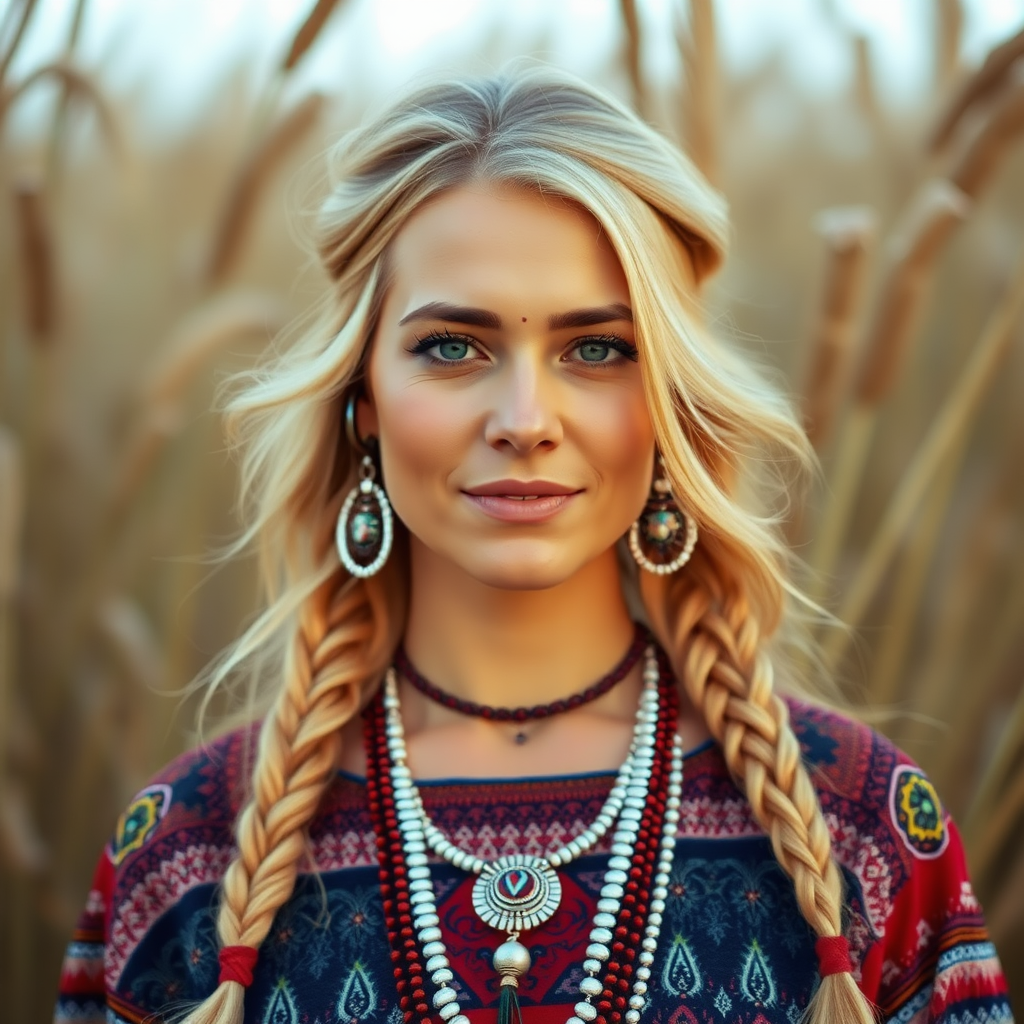 an american blonde women with indian clothes