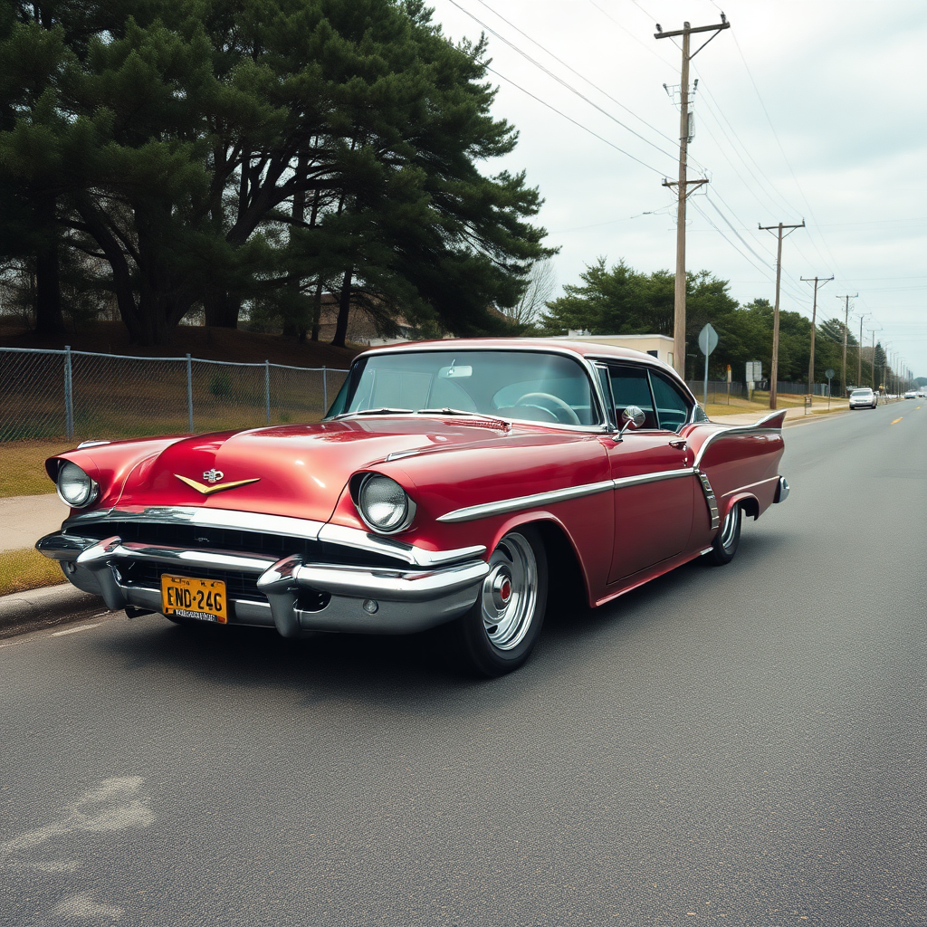 the drag car is parked on the side of the road, inspired by Taiyō Matsumoto, tumblr, restomod, nd4, c4 metallic shine classic american low rider ford