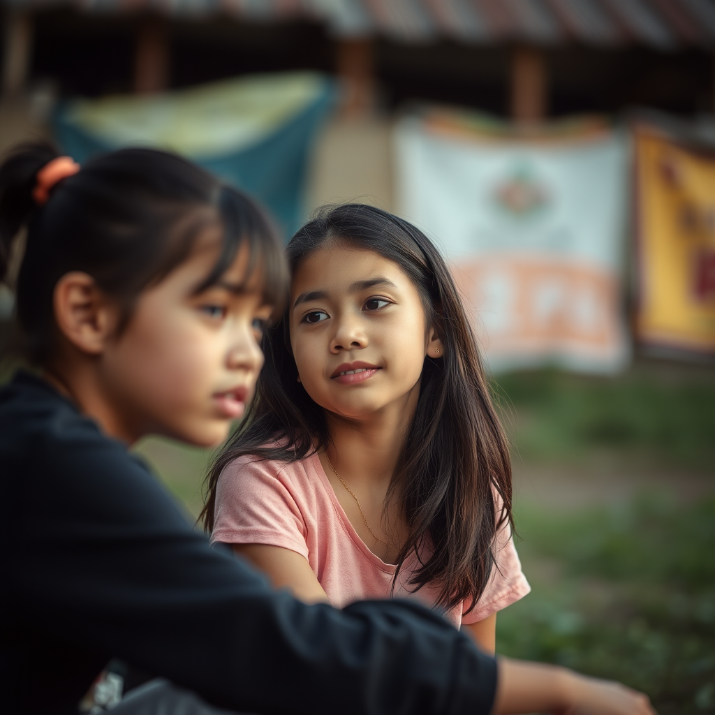 Amputee girl, teenager, shot from a distance.