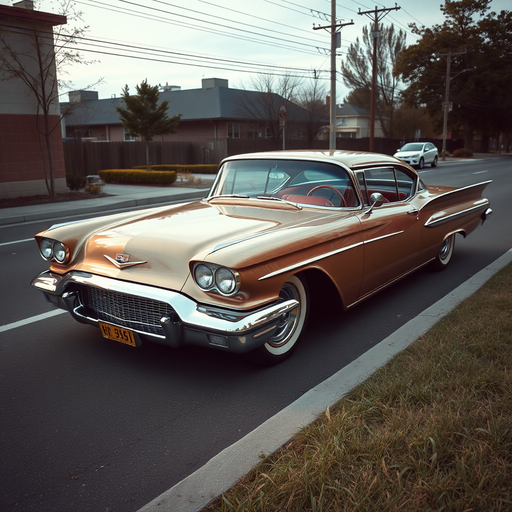 metallic shine classic car is parked on the side of the road, inspired by Taiyō Matsumoto, tumblr, restomod, nd4, c4 metallic shine classic american muscle car