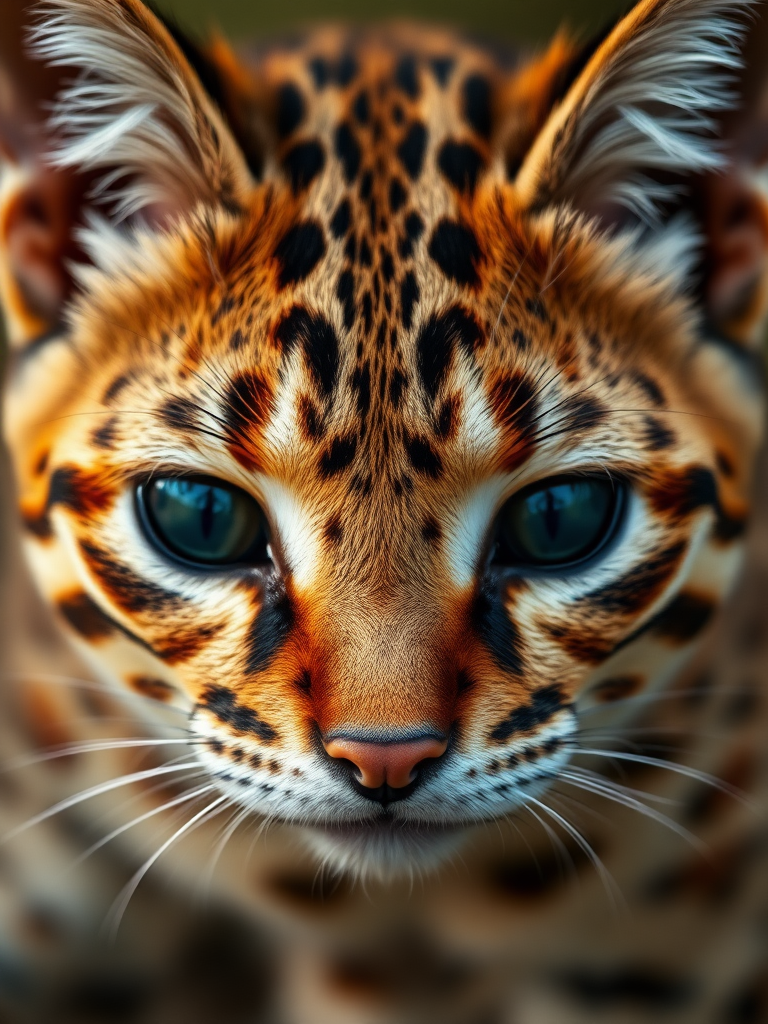 Create a hyper-realistic 4K close-up image of a Rusty-Spotted Cat. The image should focus on the distinctive rust-colored spots on its fur. Ensure the texture of the fur is detailed, capturing the unique pattern of the spots and the overall appearance of this small, wild cat.