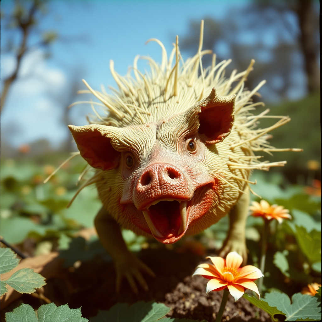 highly detailed Kodachrome color real British surrealist photograph from 1971 of Botanical creature stirs! Seeking revenge Royal beast did not forget He came home to London And made a present of the Hogweed To the Royal Gardens at Kew