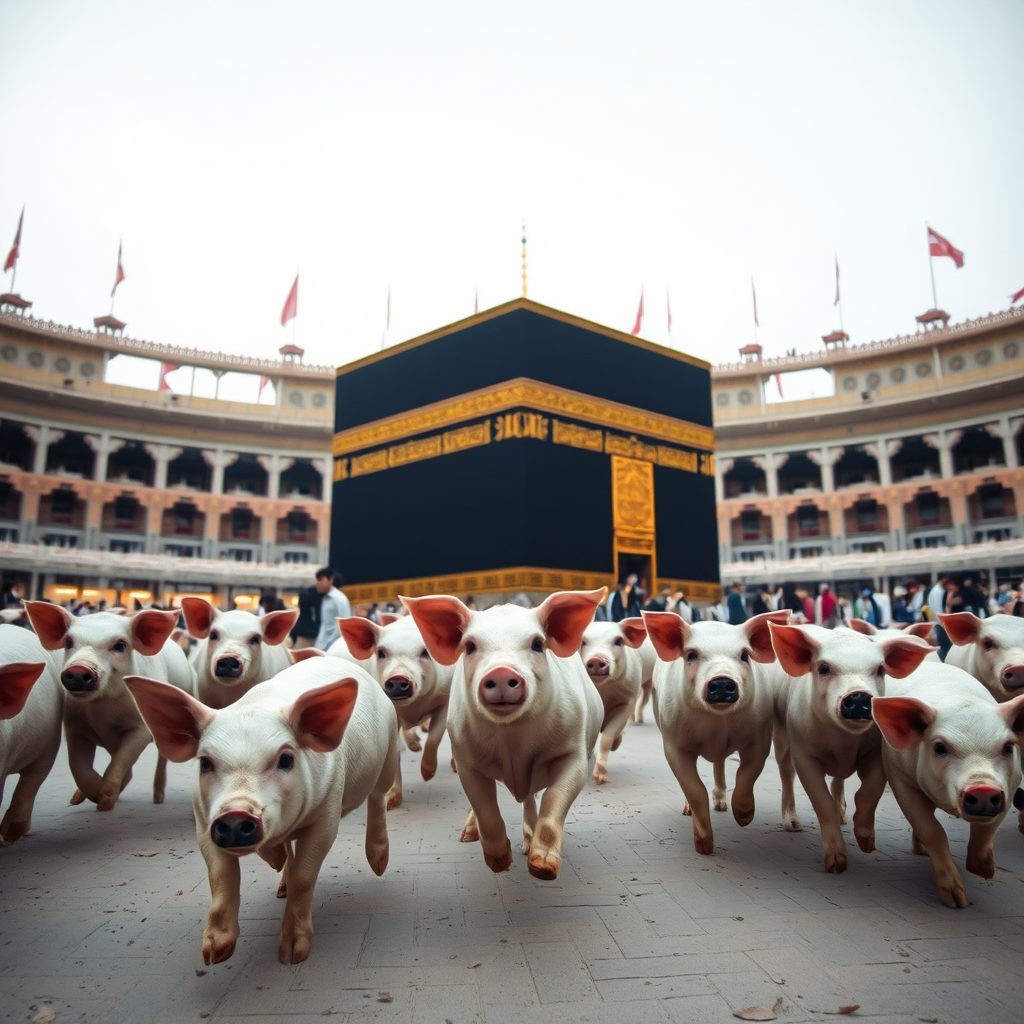 pigs running around Kaaba