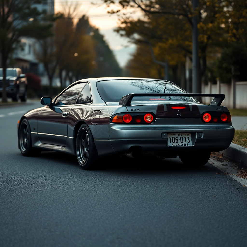 Nissan Silvia S14 the car is parked on the side of the road, inspired by Taiyō Matsumoto, tumblr, restomod, nd4, c4