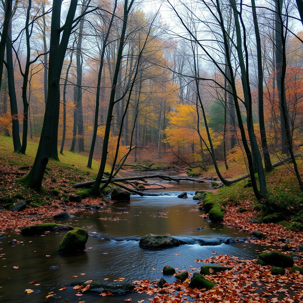 Autumn in the forest with river