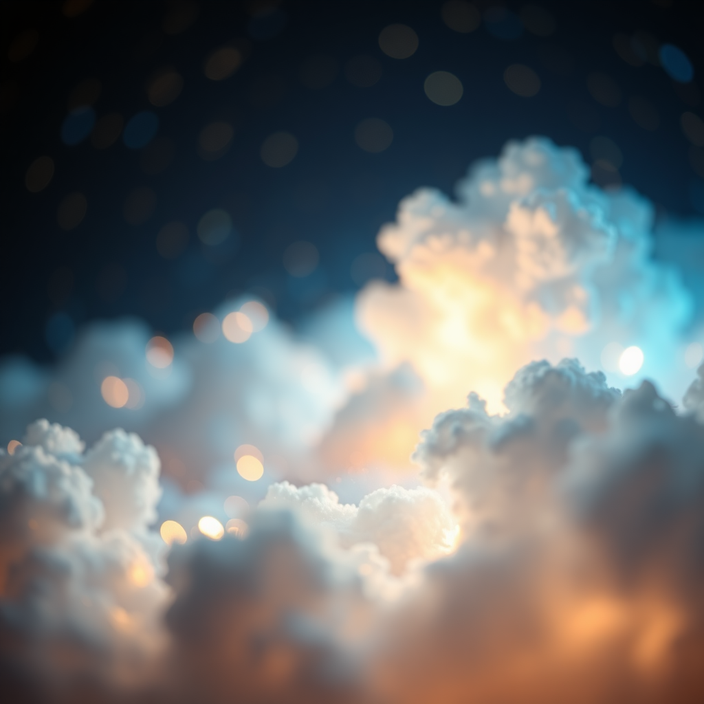 mandelbulb clouds, Low Key Lighting, dreamscape, nebula, Bokeh, abstract, brilliant colors, glittering, translucent, iridescent, glowing, artistic photo, panoramic, airy, original, experimental, fractal, generative art, calm, cinematic shot, opal, gold