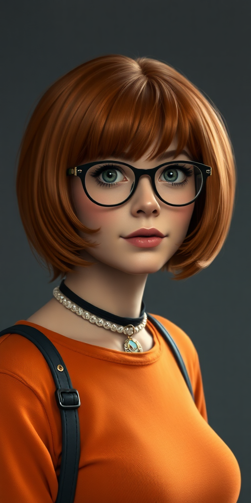 A photo of Velma from Scooby-Doo, realistic