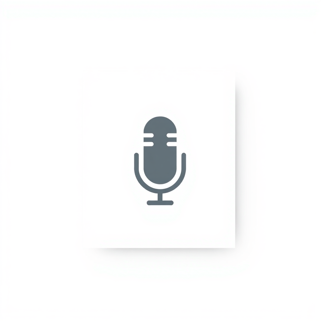 Create a simple, minimalist stock image representing a podcast. The image should have a neutral background, such as a plain white or light gray color. In the center of the image, include a simple microphone icon or symbol, such as a black or gray silhouette of a microphone. The microphone should be the focal point of the image, taking up a significant portion of the frame. The overall aesthetic should be clean, modern, and suitable for use as a generic podcast-related stock image.