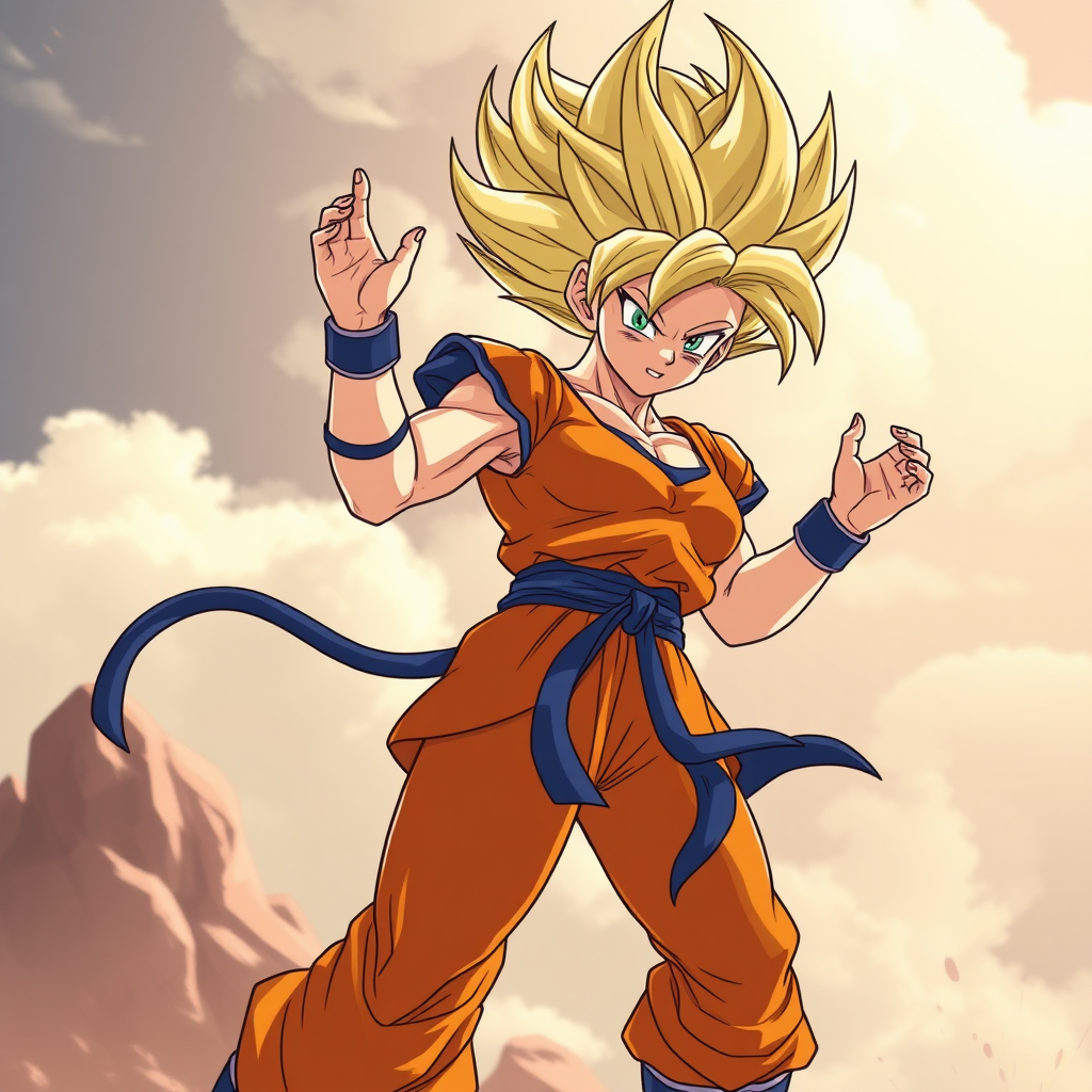 Dragon Ball style, super saiyan woman in her period