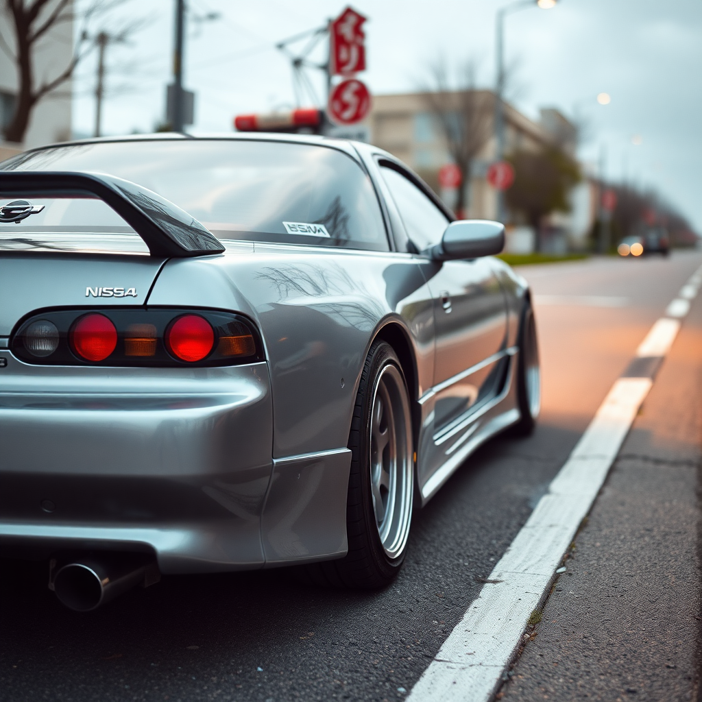 Nissan Silvia S14 the car is parked on the side of the road, inspired by Taiyō Matsumoto, tumblr, restomod, nd4, c4