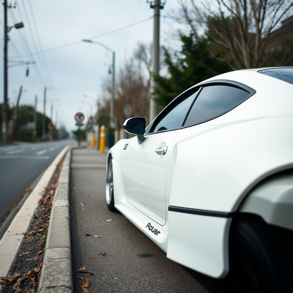 the car is parked on the side of the road, inspired by Taiyō Matsumoto, tumblr, restomod, nd4, c4