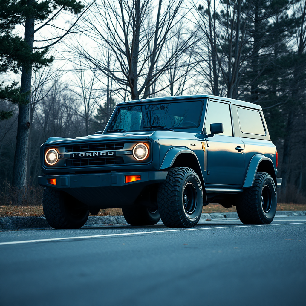 concept ford bronco the 4x4 car is parked on the side of the road, inspired by Taiyō Matsumoto, tumblr, restomod, nd4, c4