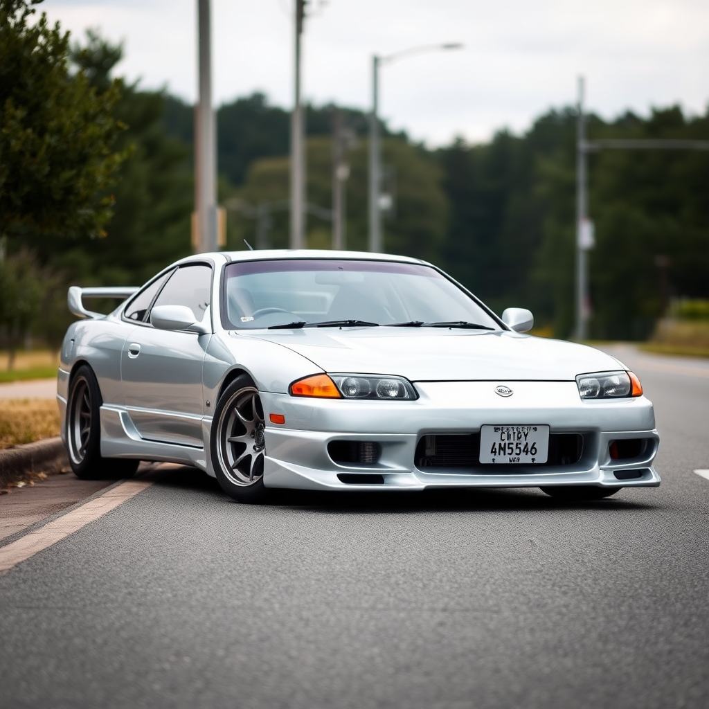 Nissan Silvia S14 the car is parked on the side of the road, inspired by Taiyō Matsumoto, Tumblr, restomod, ND4, C4