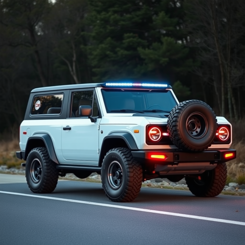 concept ford bronco the 4x4 car is parked on the side of the road, inspired by Taiyō Matsumoto, tumblr, restomod, nd4, c4