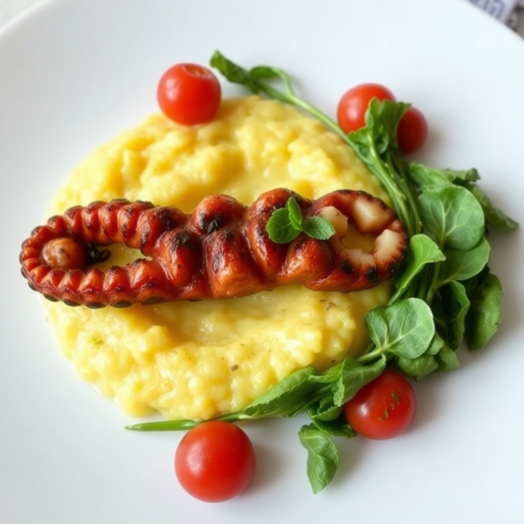 Plante with polenta and grilled octopus