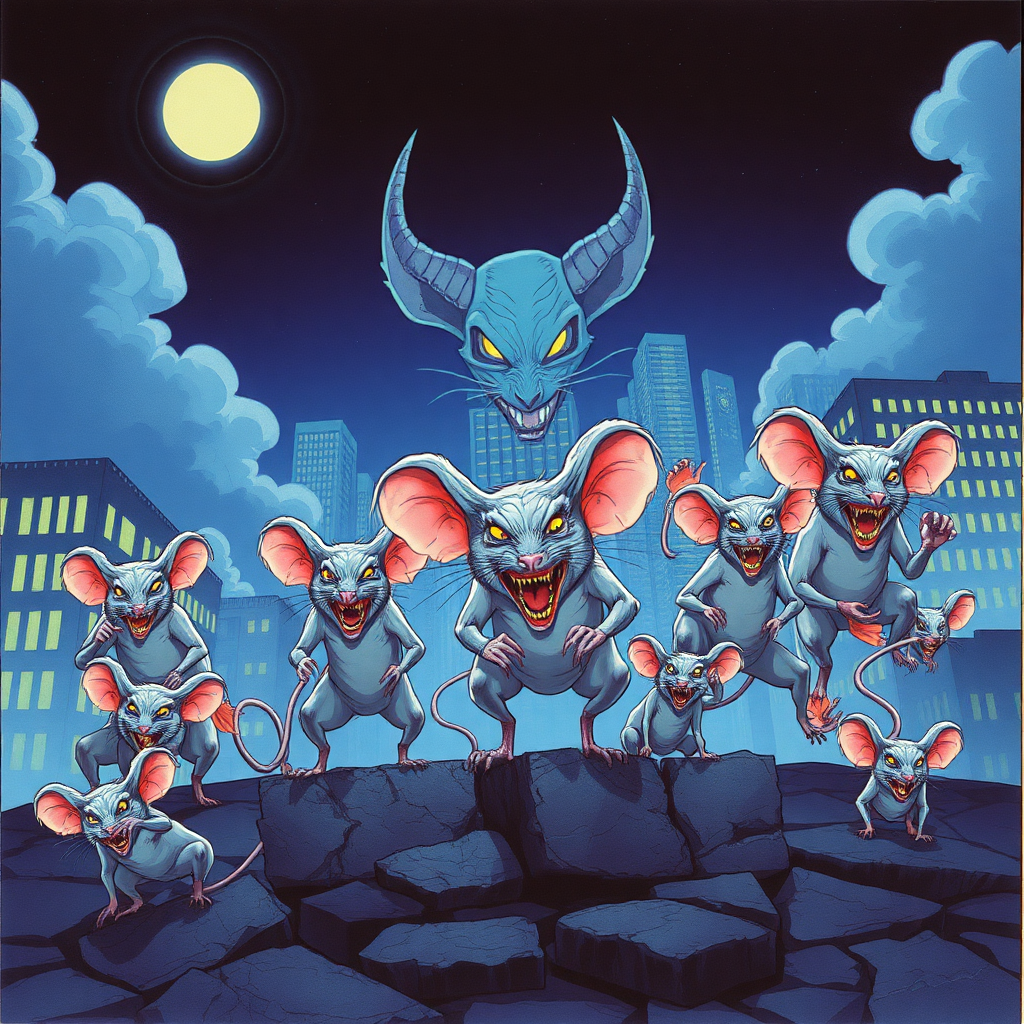 Demon rats invading Boston, anime, 80s