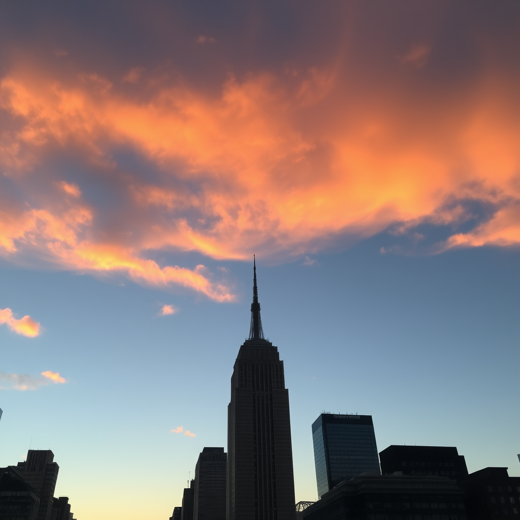 dawn in New York, sky with clouds