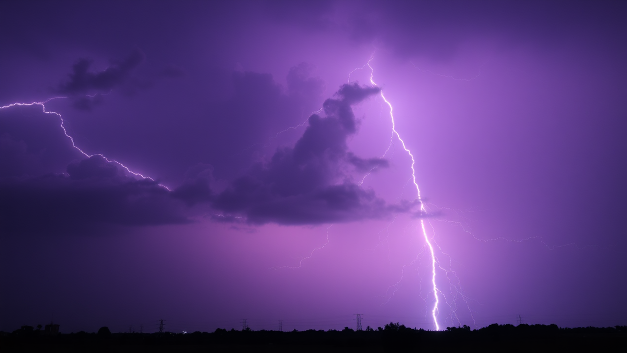 photo, nature, lightning, purple sky,