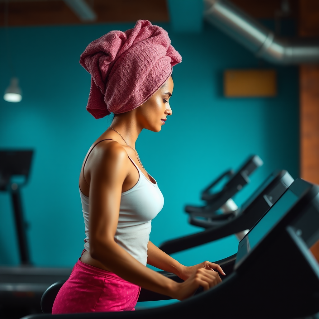 Indian wife, towel head, working out on Treadmill