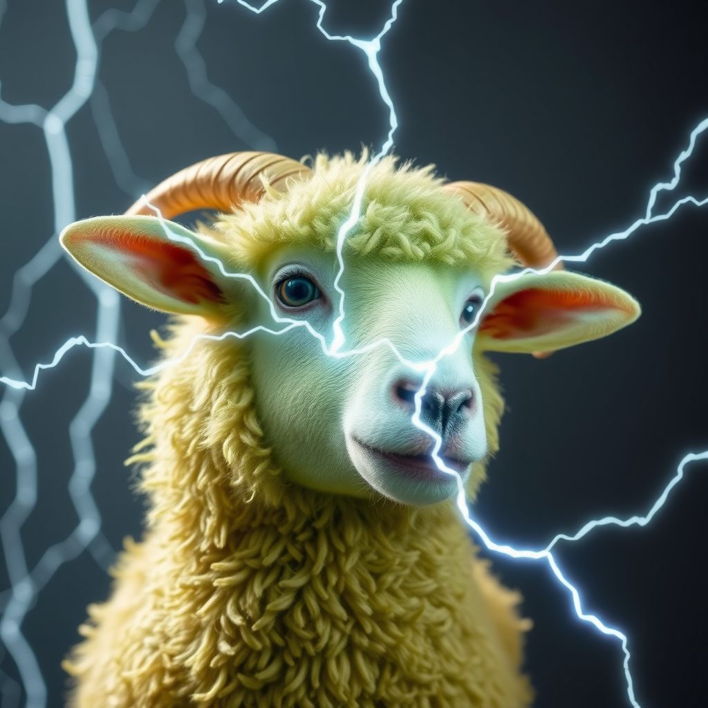 A dumb green sheep gets an electric shock.