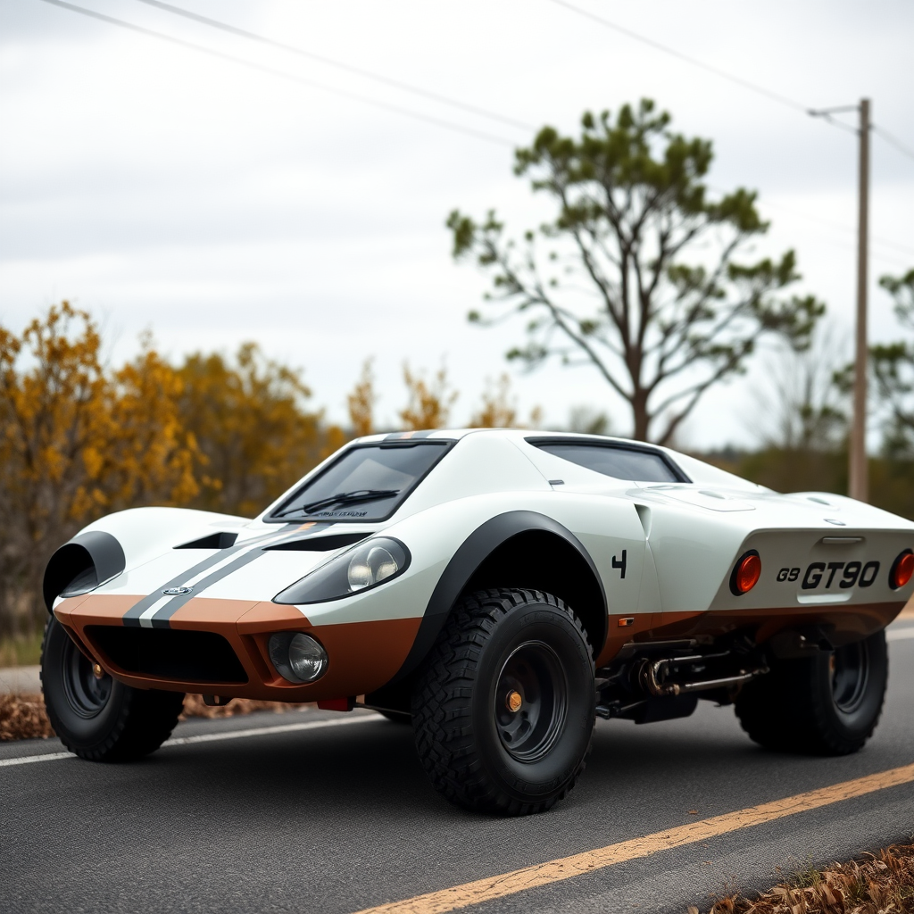 concept ford gt90 the 4x4 car is parked on the side of the road, inspired by Taiyō Matsumoto, tumblr, restomod, nd4, c4