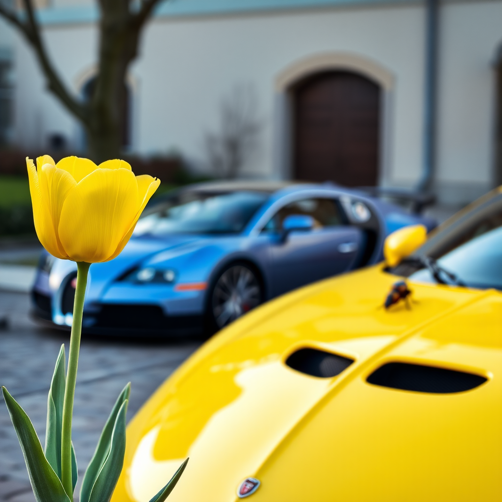 Yellow tulip and bugatti