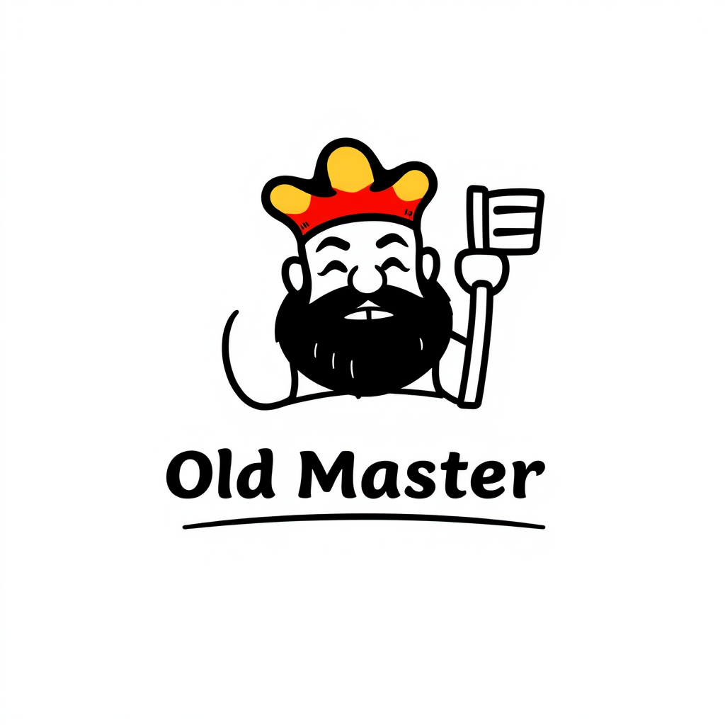 Draw the logo for the Old Master Q fast food restaurant.