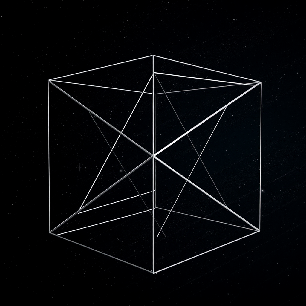 a 4 dimensional cube that is intersecting our 3 dimensions of space, but not orthogonality.