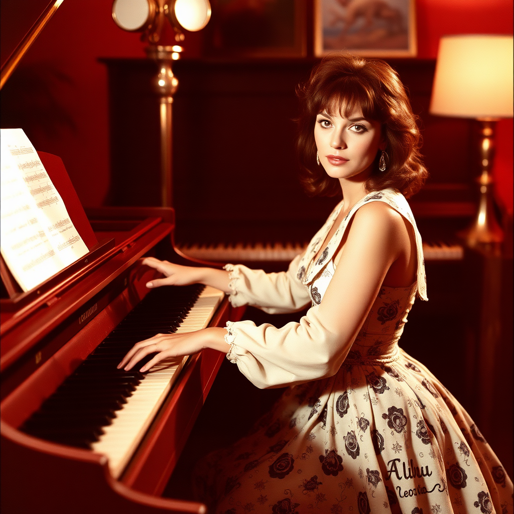 1980s woman piano photoshoot