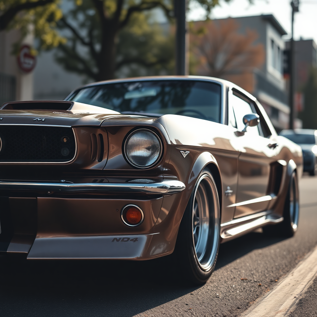 the car is parked on the side of the road, inspired by Taiyō Matsumoto, tumblr, restomod, nd4, c4 metallic shine classic american low rider ford mustang