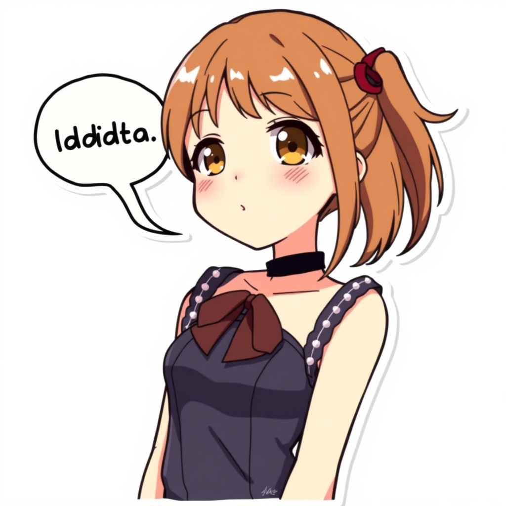 anime sticker, anime girl, white background, sexy, speech bubble saying "Idiota"