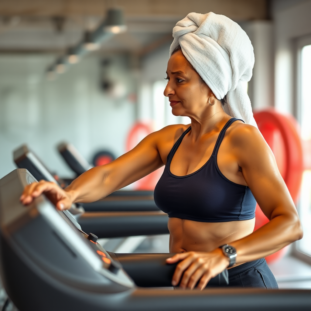 Indian wife, towel head, working out on Treadmill