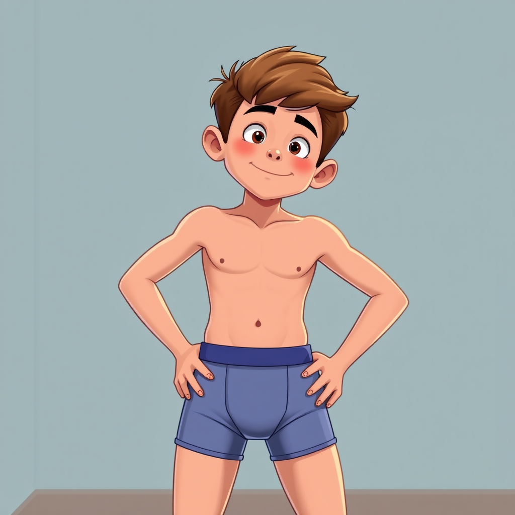 13 year old boy in cartoon boxer briefs