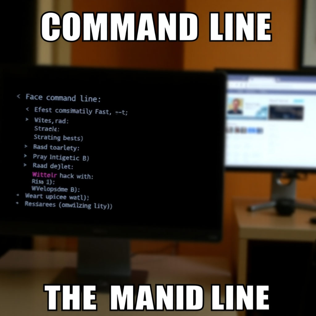 Create a meme in which the command line is shown in a hacky way.