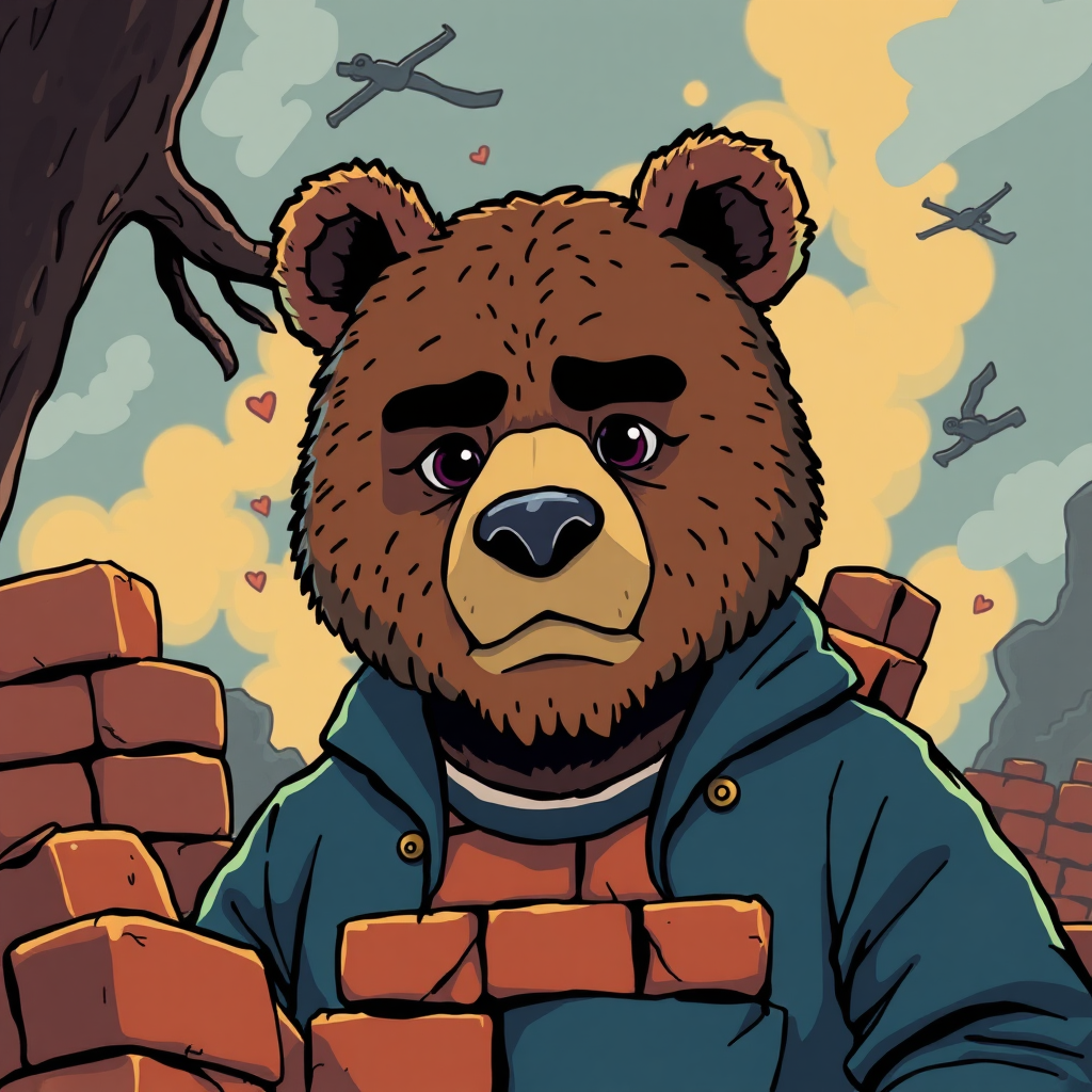 illustration chris brown surrounded by bear brick and kaws as background hanio