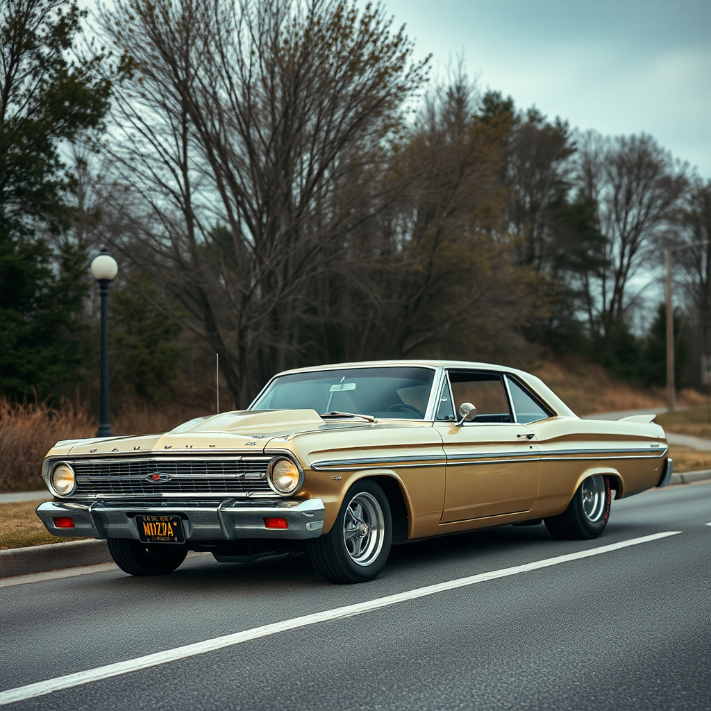 the drag car is parked on the side of the road, inspired by Taiyō Matsumoto, tumblr, restomod, nd4, c4 metallic shine classic american low rider ford