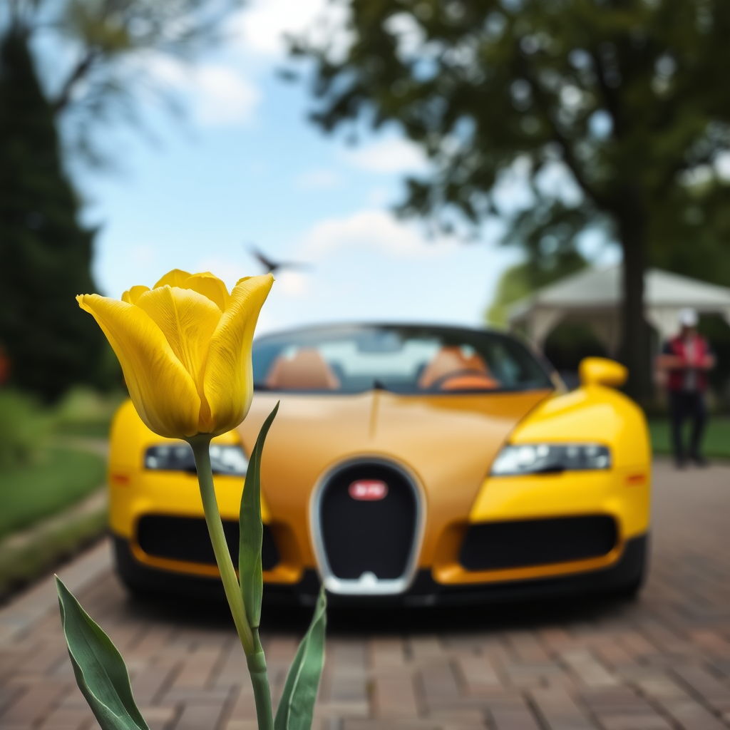 Yellow tulip and bugatti