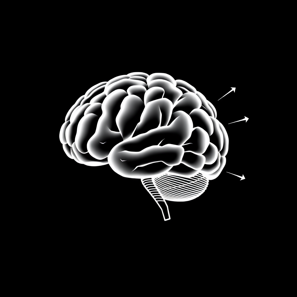 Solid White AI Brain Thinking Clip Art Image Showing Computer Power & Innovation On Solid Black Background No Shading, No Fading, No Broken Lines